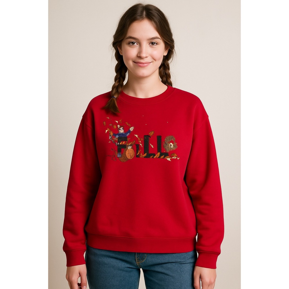 The Quacker Factory Sweatshirt Womens M Red Thanksgiving Turkey Scarecrow‎ Fall